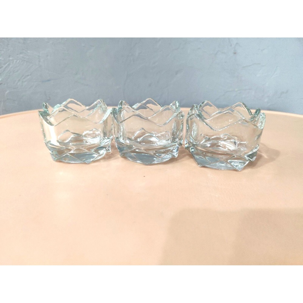 Lot Of 3 Crystal Glass Clear Indiana Candle Votive Tealight Tea Light Holder 2.5